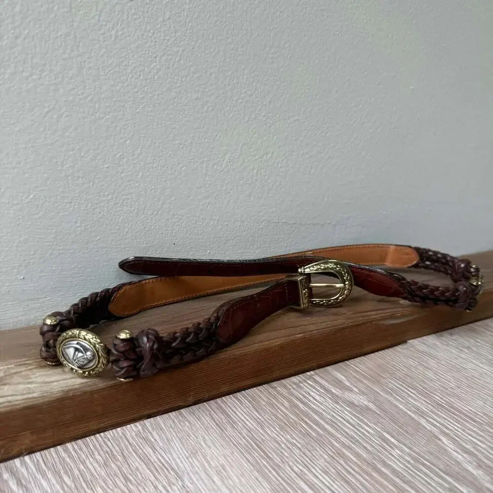 Vintage Brighton Braided Leather Belt Brown Western Equestrian Toggle